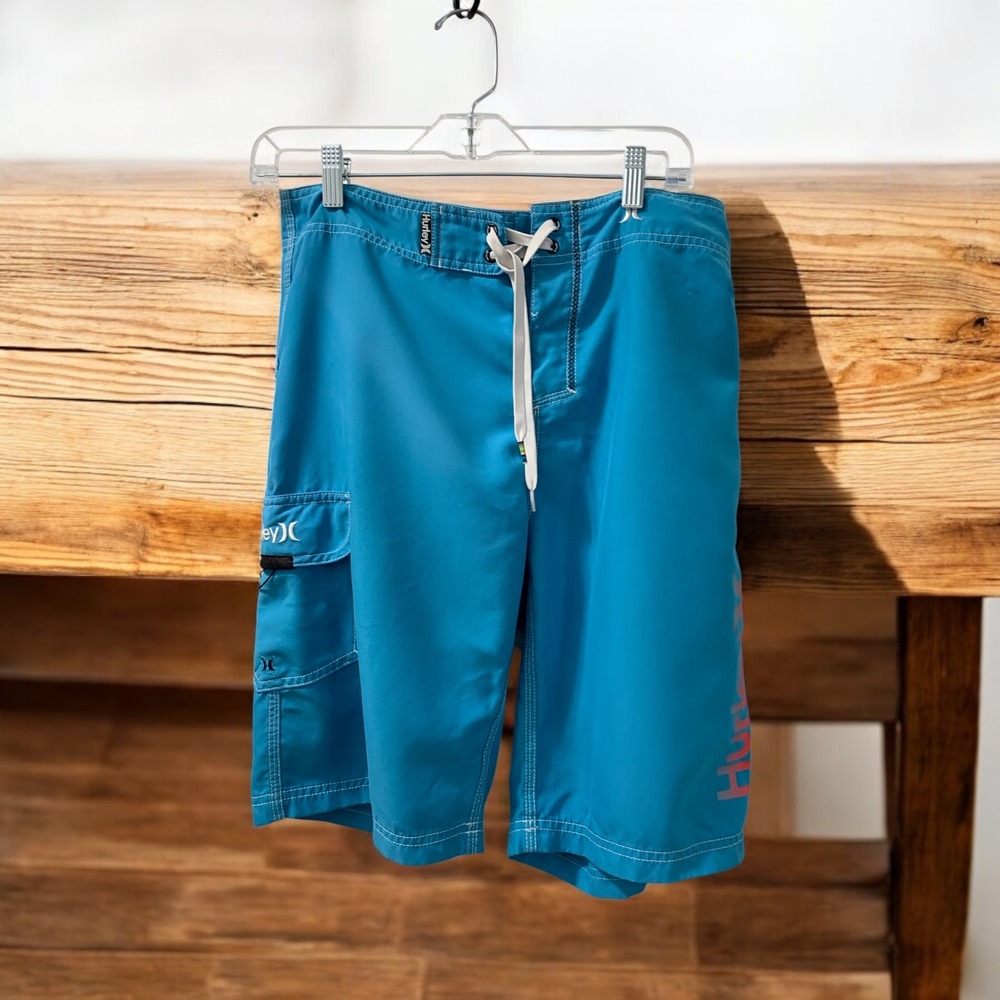 Hurley Board Shorts Swim Trunks‎ Cargo Pocket Quick Dry Blue Men's sz large